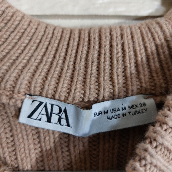 Zara Brown Long Sleeve Ribbed Crop Sweater- M - Picture 5 of 6